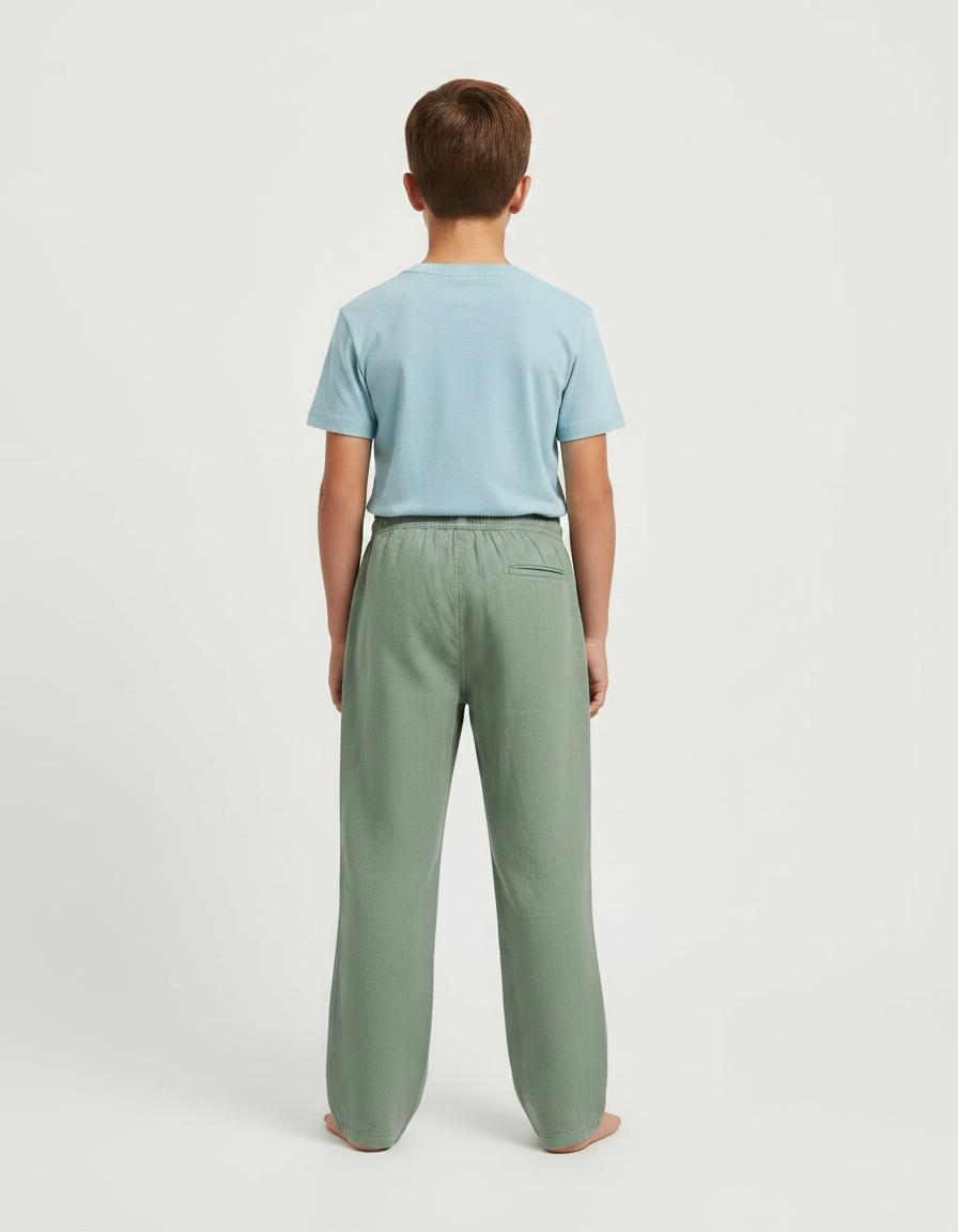 Pantalon Chino Vert Ample Coton Enfant Décontracté - Lin - vue 2