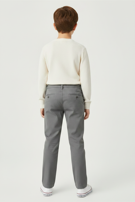 Pantalon Chino Garçon Gris Droit Coton - Gabardine - vue 2