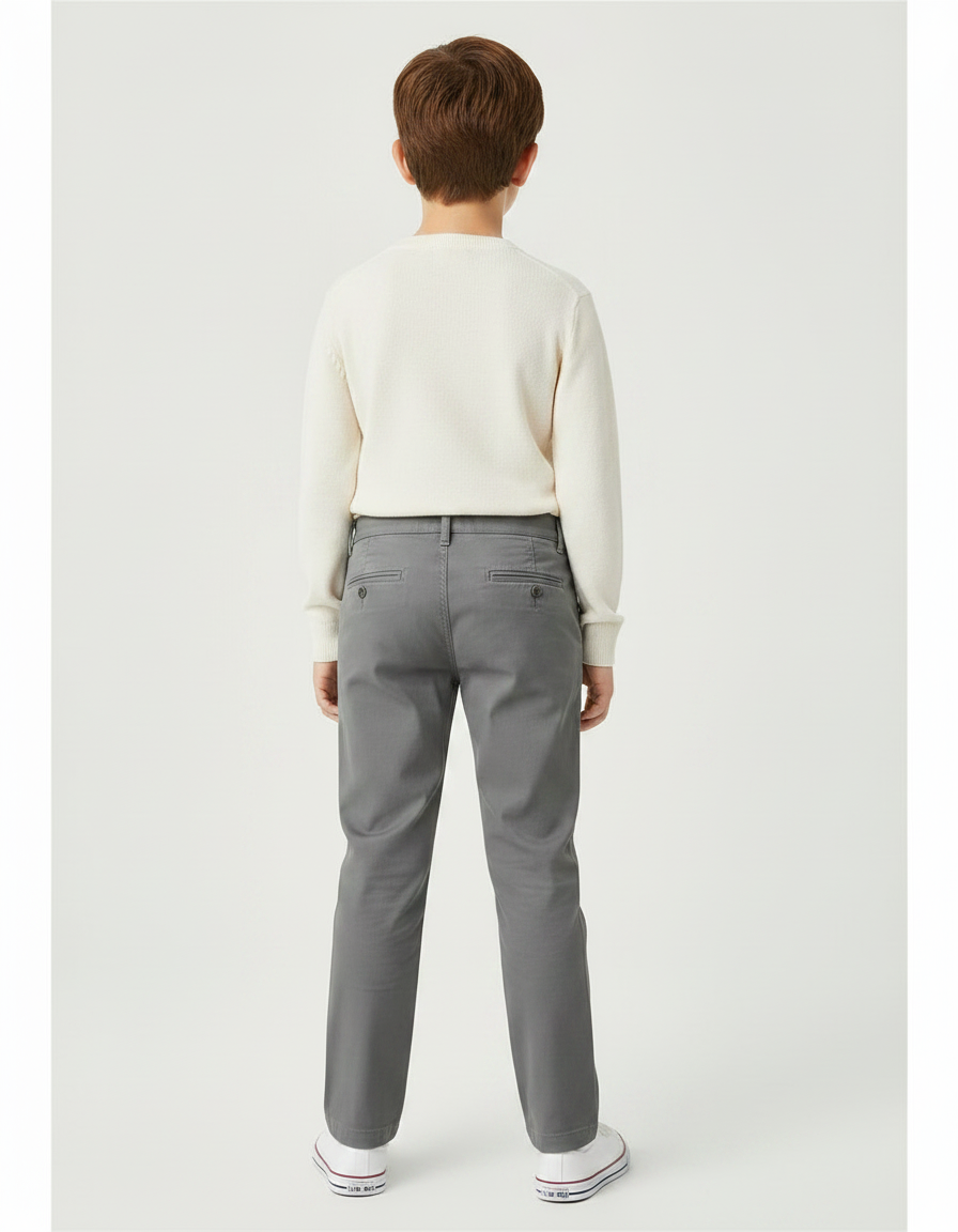 Pantalon Chino Garçon Gris Droit Coton - Gabardine - vue 2