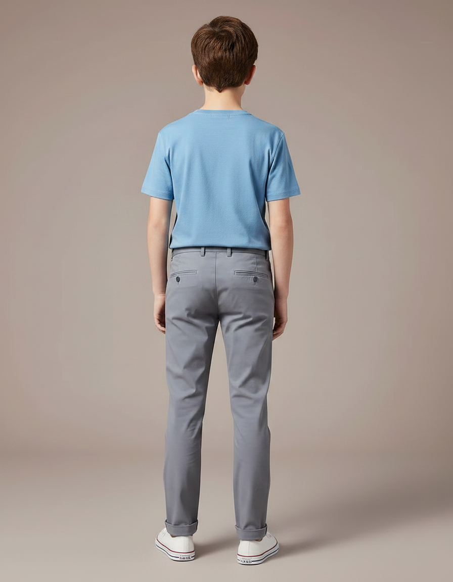 Pantalon Chino Gris Slim Enfant Décontracté Coton - vue 2