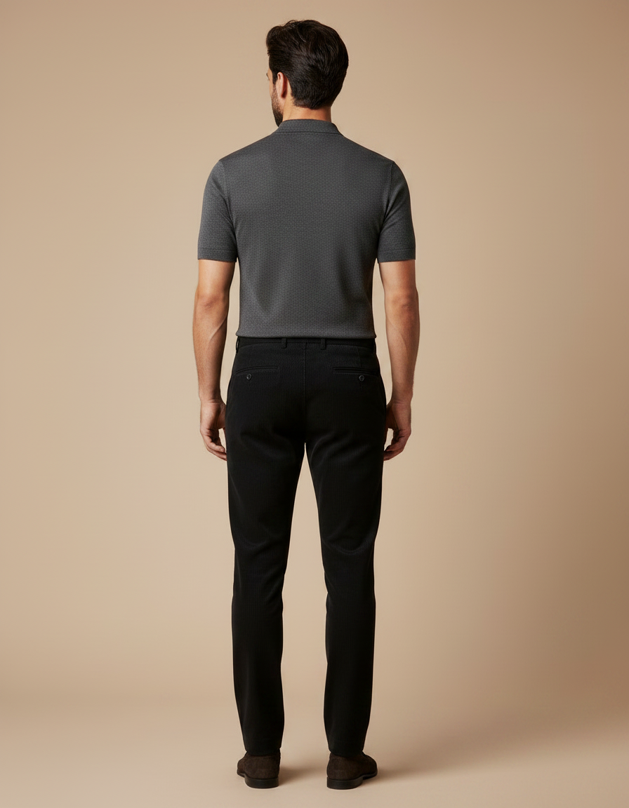 Pantalon Chino Noir Côtelé Droit Élégant Homme - Cordé - vue 2
