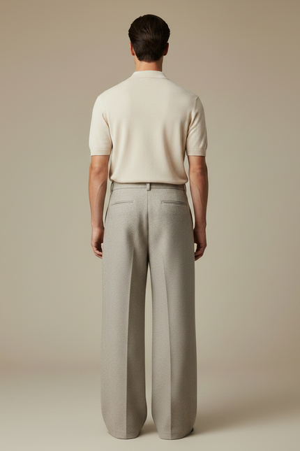 Pantalon Chino Gris Laine Ample Droit Homme - vue 2