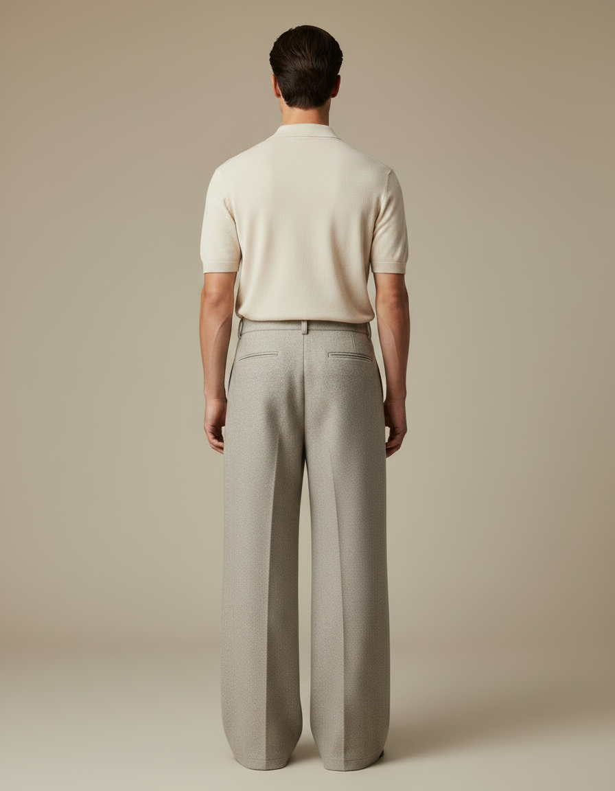 Pantalon Chino Gris Laine Ample Droit Homme - vue 2