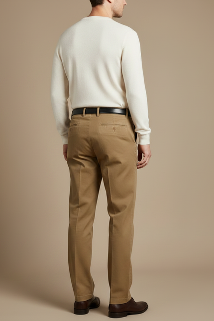 Pantalon Chino Kaki Plissé Droit Coton Homme - vue 2