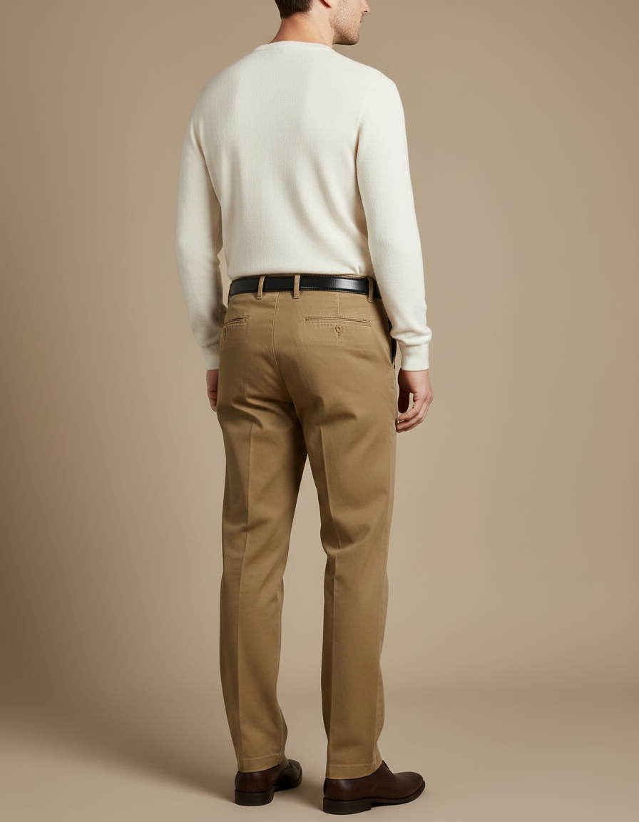 Pantalon Chino Kaki Plissé Droit Coton Homme - vue 2