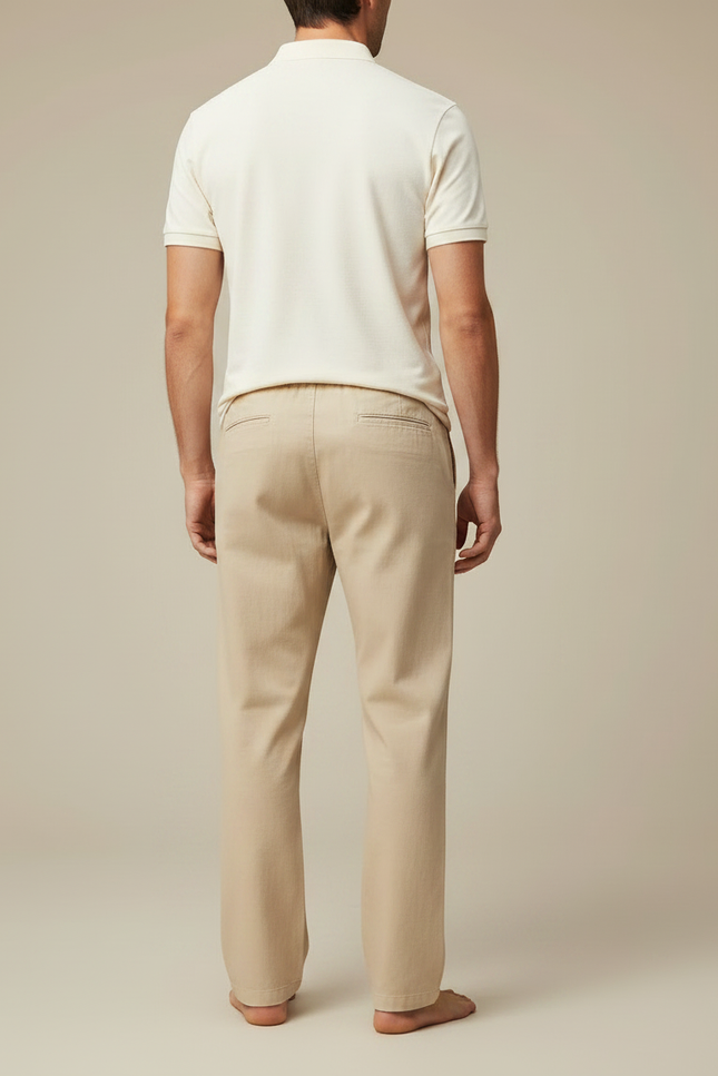Pantalon Chino Homme Beige Coton Ample Décontracté - vue 2