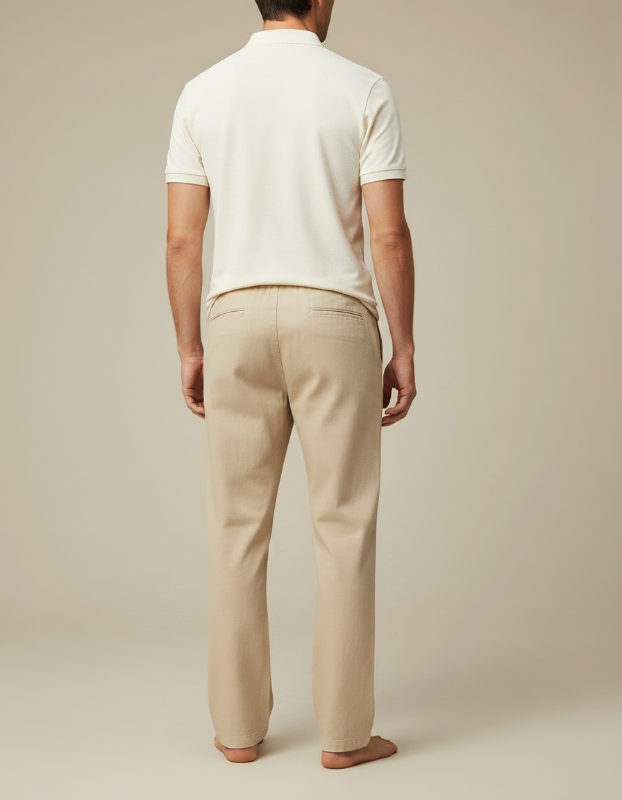 Pantalon Chino Homme Beige Coton Ample Décontracté - vue 2