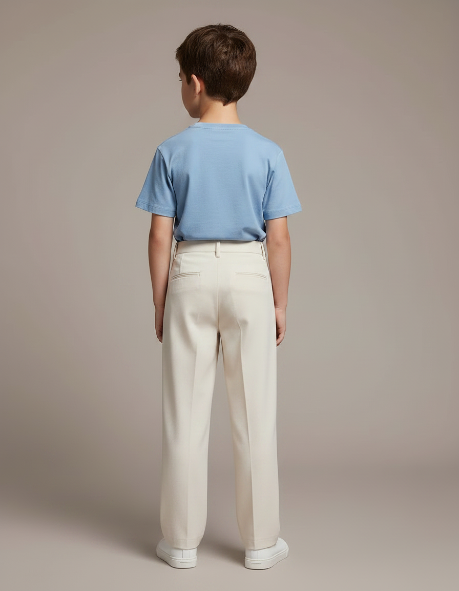 Pantalon Chino Écru Ample Décontracté Enfant Uni - Beige Gabardine - vue 2