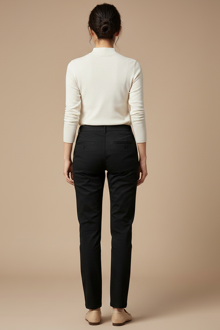 Pantalon Chino Noir Slim Femme Élastique Élégant Décontracté - Gabardine - vue 2