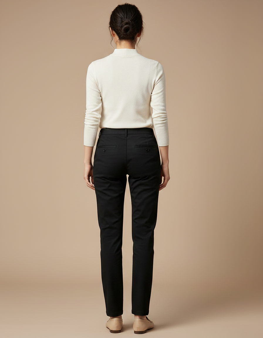 Pantalon Chino Noir Slim Femme Élastique Élégant Décontracté - Gabardine - vue 2
