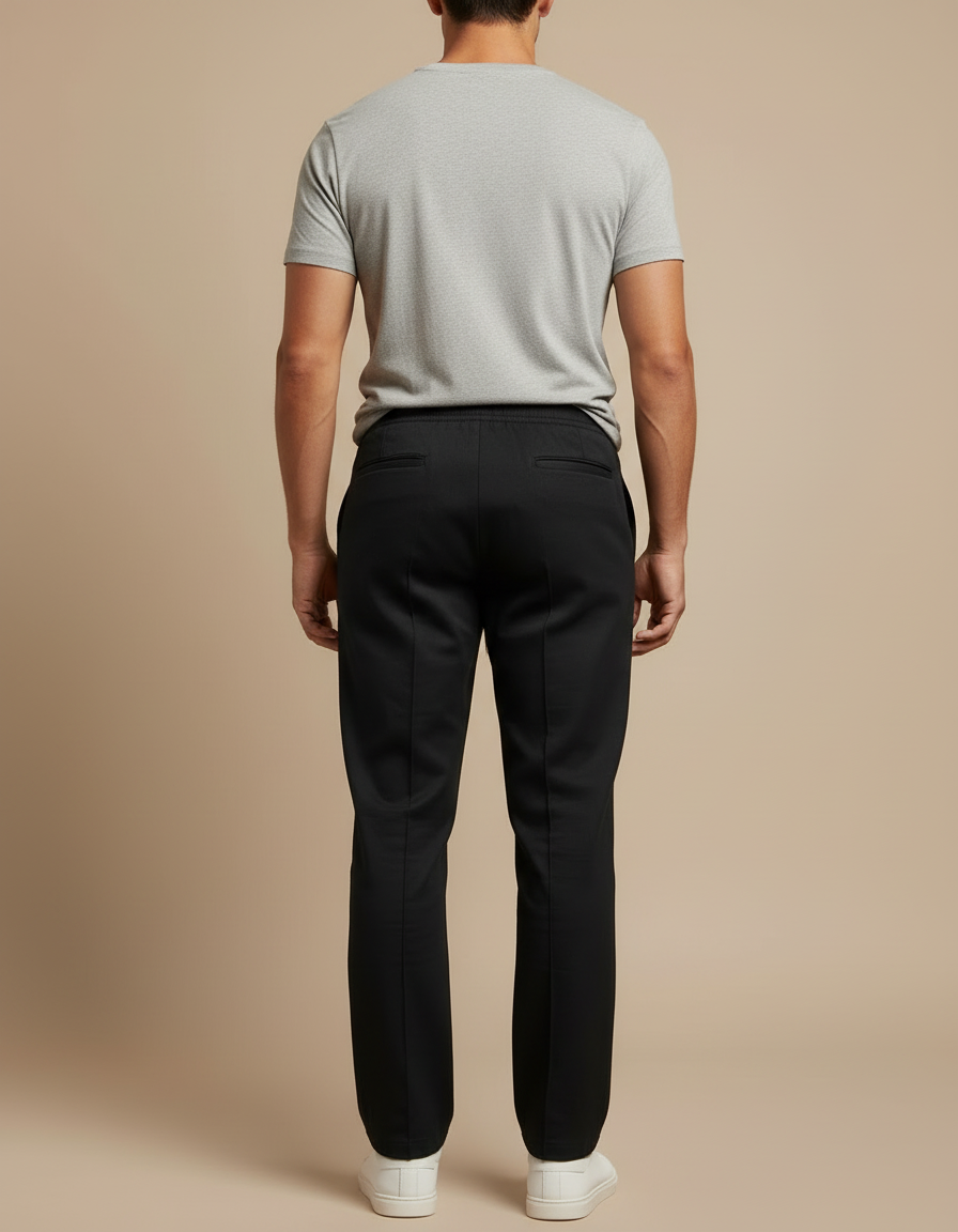 Pantalon Chino Noir Coton Cordon Décontracté Homme - vue 2
