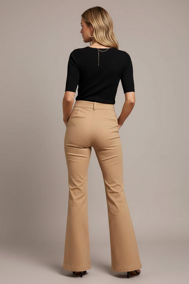 Pantalon Chino Femme Beige Large Coton Casual - Gabardine - vue 2