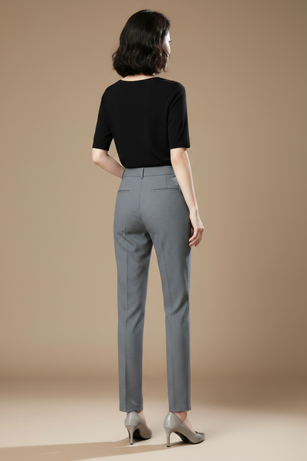 Pantalon Chino Gris Élégant Slim Femme Classique - Gabardine - vue 2