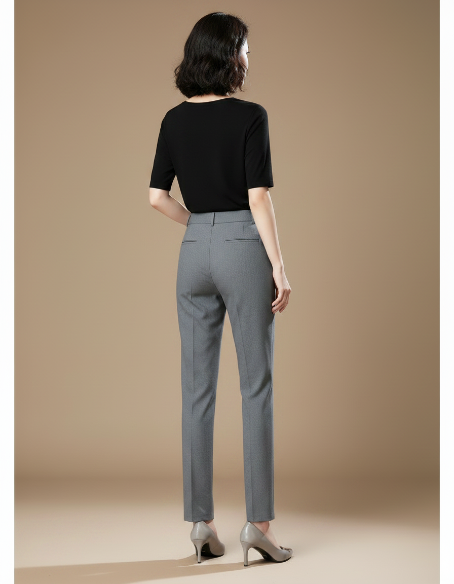 Pantalon Chino Gris Élégant Slim Femme Classique - Gabardine - vue 2