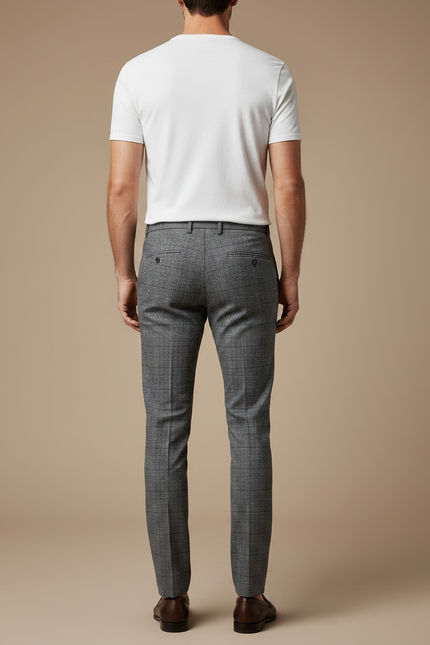 Pantalon Chino Gris Carreaux Slim Élégant Habillé Homme - Laine - vue 2
