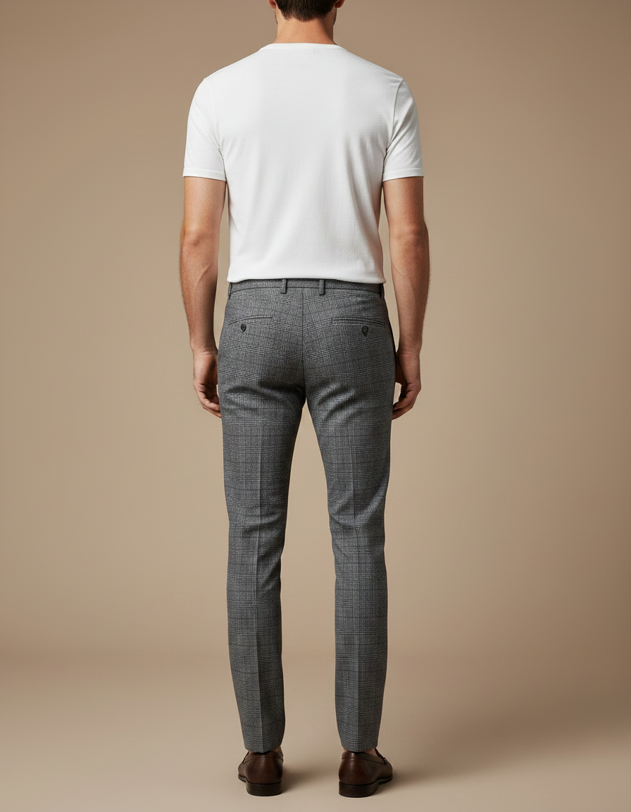 Pantalon Chino Gris Carreaux Slim Élégant Habillé Homme - Laine - vue 2