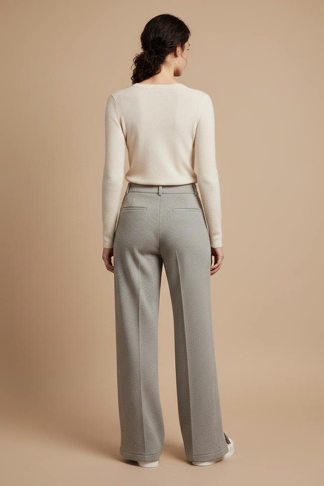 Pantalon Chino Gris Large Fluide Décontracté Femme - Maille - vue 2