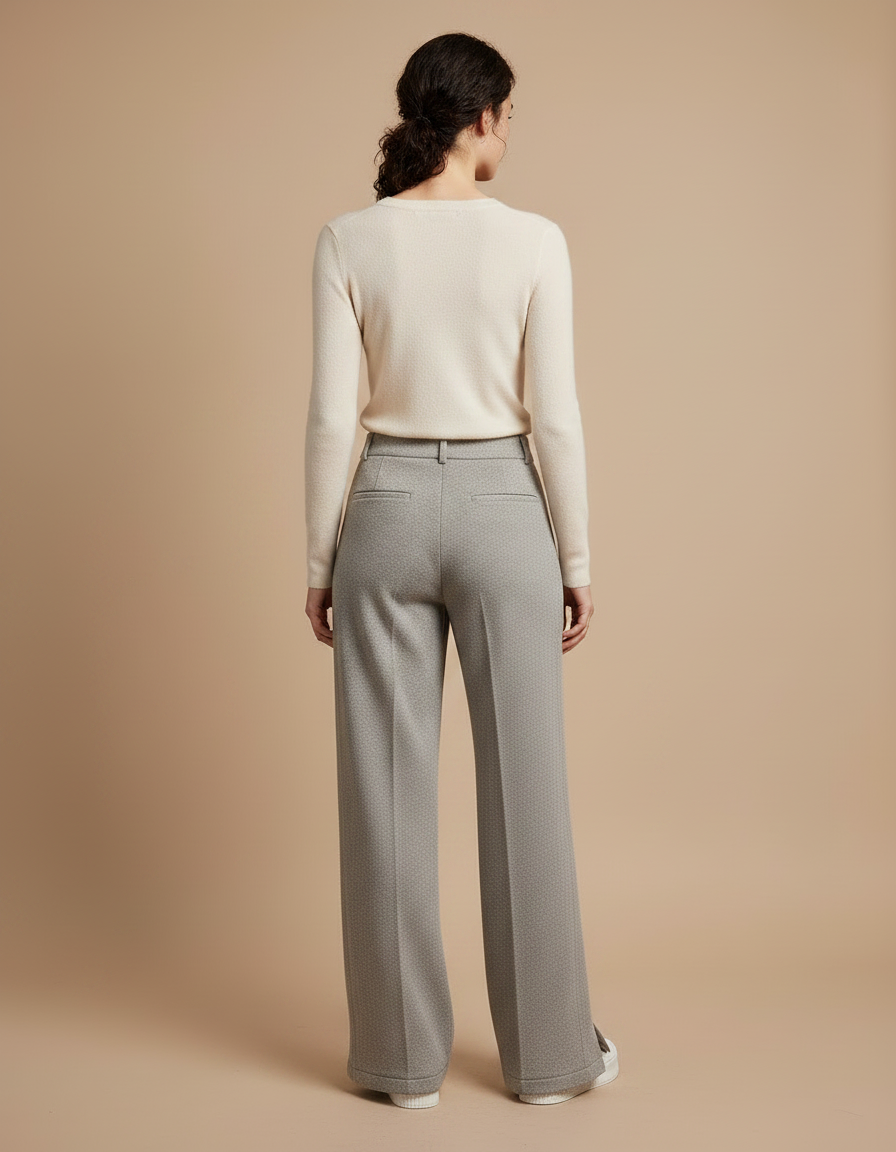Pantalon Chino Gris Large Fluide Décontracté Femme - Maille - vue 2