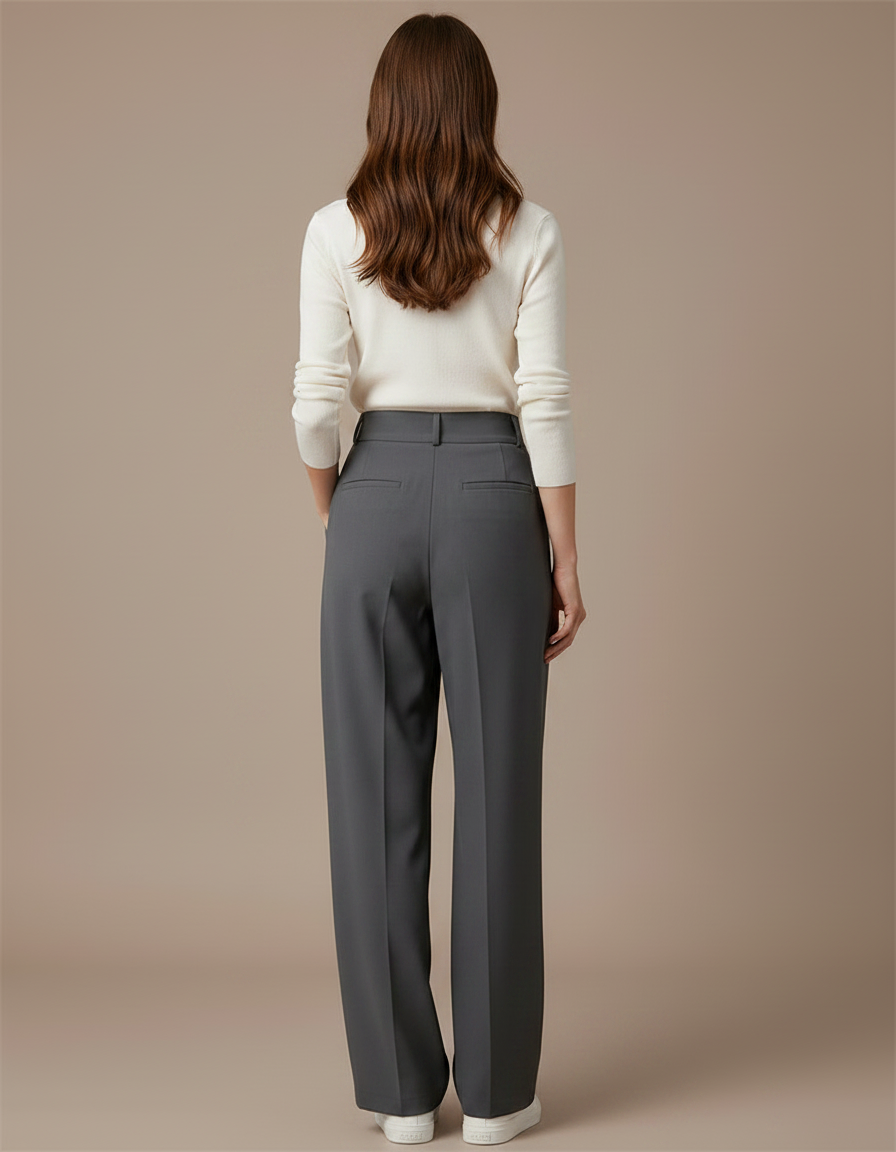 Pantalon Chino Gris Ample Plissé Taille Haute Élégant - Gabardine - vue 2