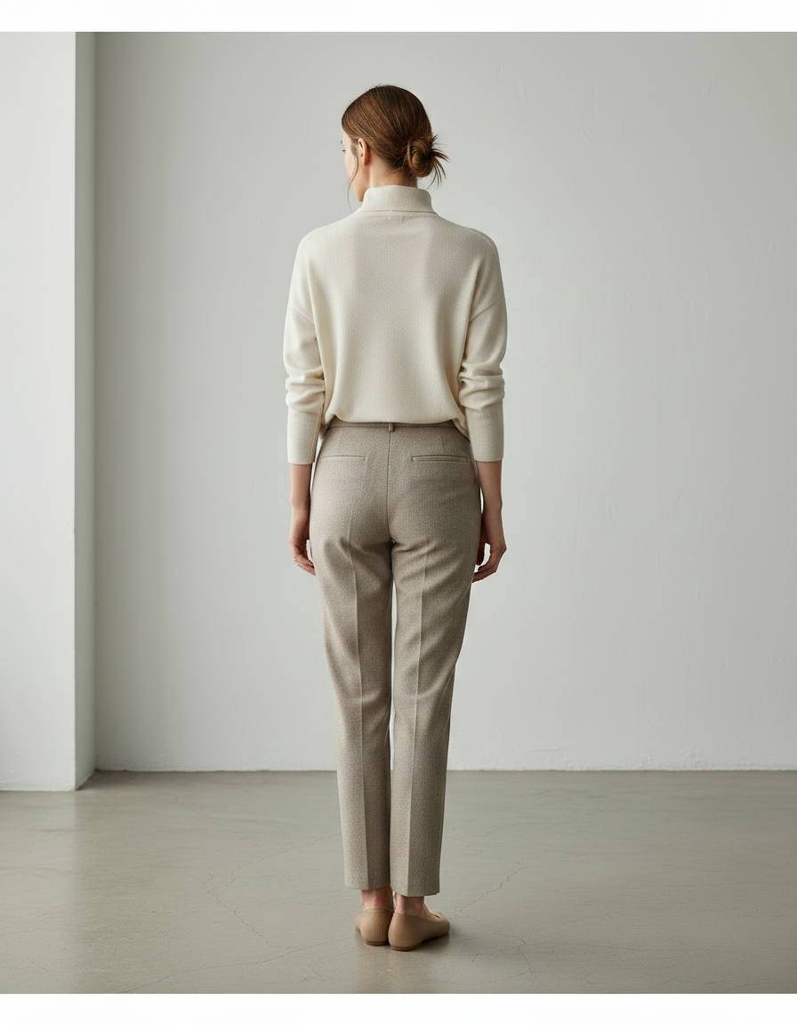 Pantalon Chino Beige Droit Élégant Plissé Femme - Tweed - vue 2