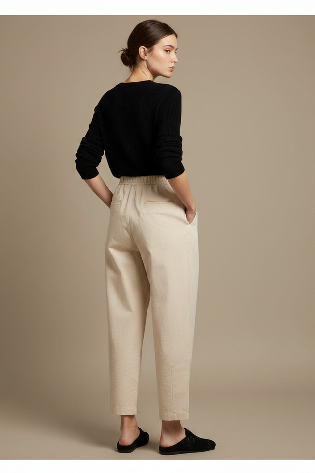 Pantalon Chino Écru Ample Fluide Décontracté Femme - Beige Gabardine - vue 2
