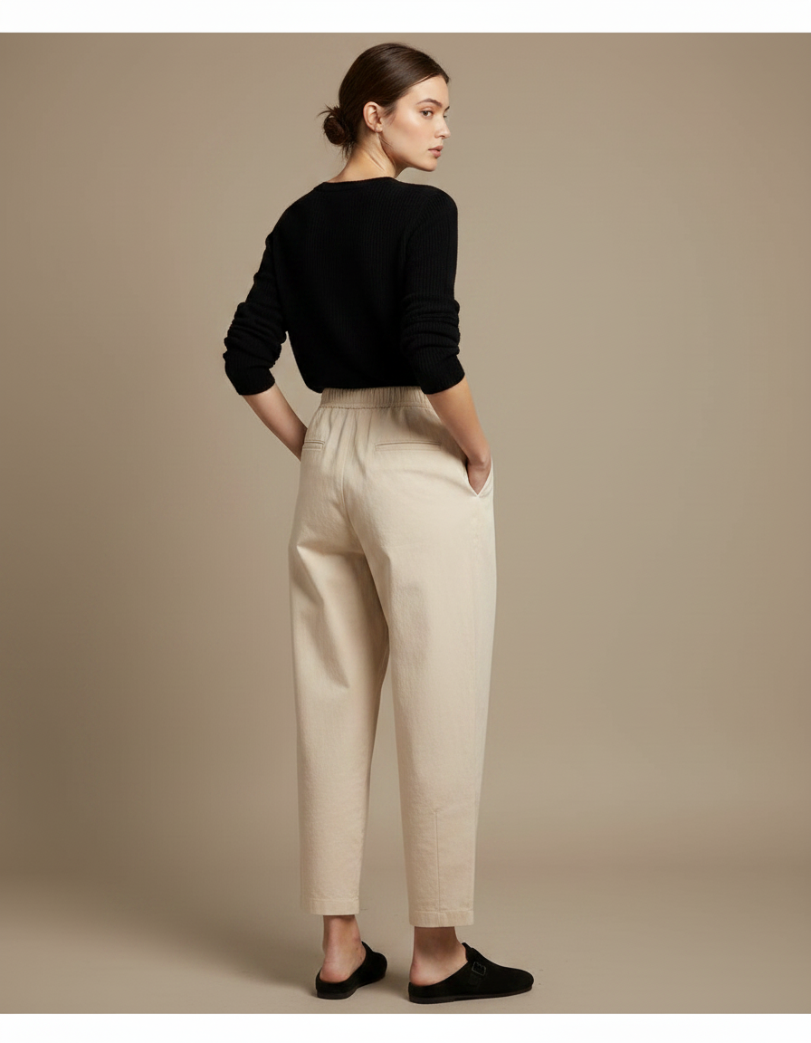 Pantalon Chino Écru Ample Fluide Décontracté Femme - Beige Gabardine - vue 2