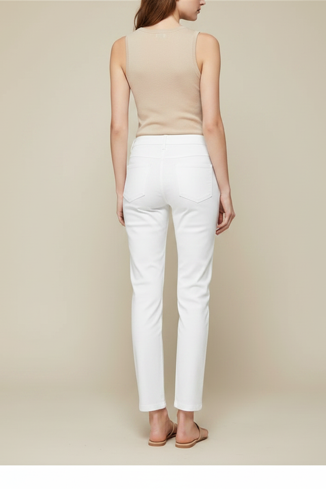 Pantalon Chino Blanc Coton Slim Élégant Femme - vue 2