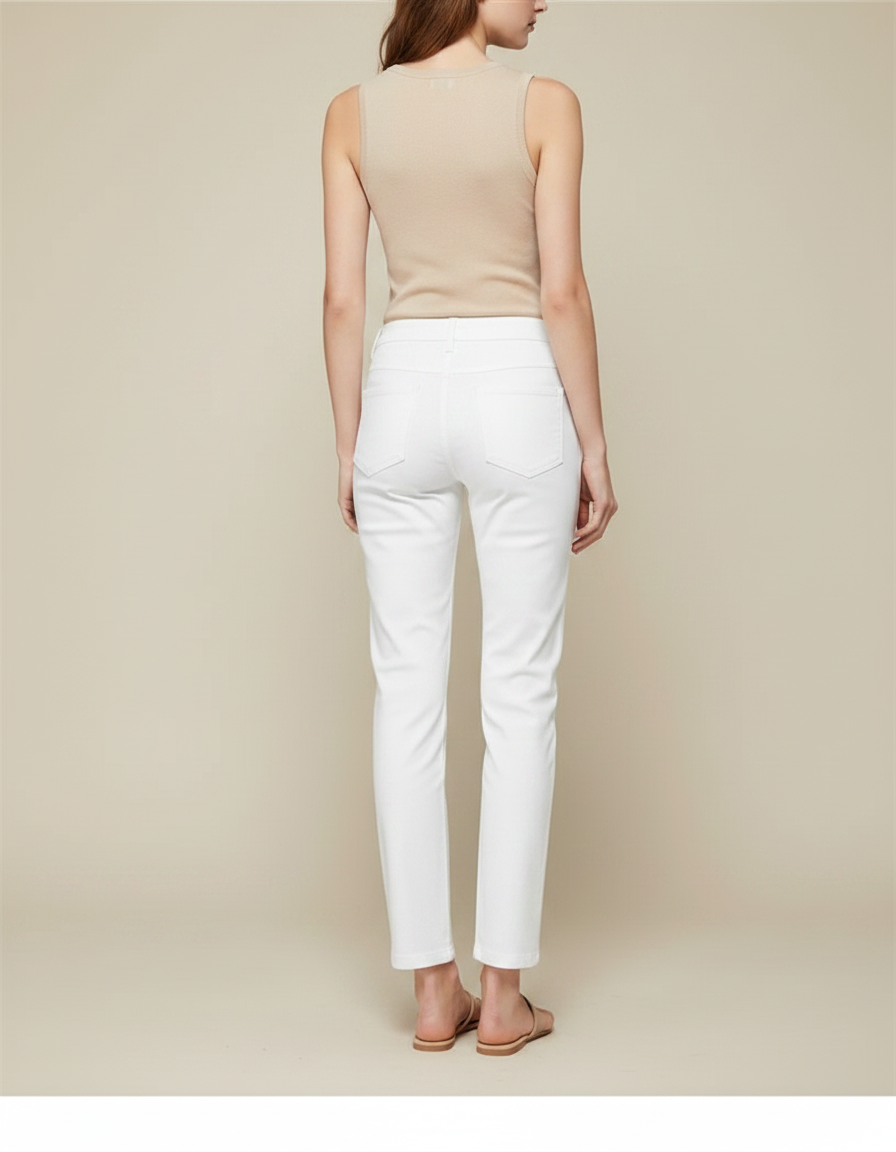 Pantalon Chino Blanc Coton Slim Élégant Femme - vue 2
