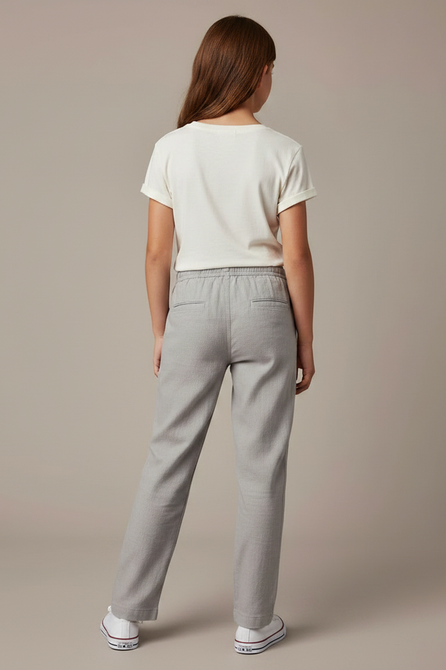 Pantalon Chino Gris Cordon Décontracté Coton Femme - vue 2