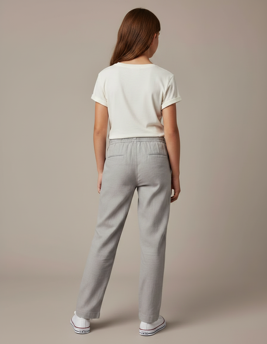 Pantalon Chino Gris Cordon Décontracté Coton Femme - vue 2