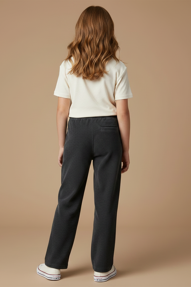 Pantalon Chino Fille Gris Coupe Ample - Cordé - vue 2