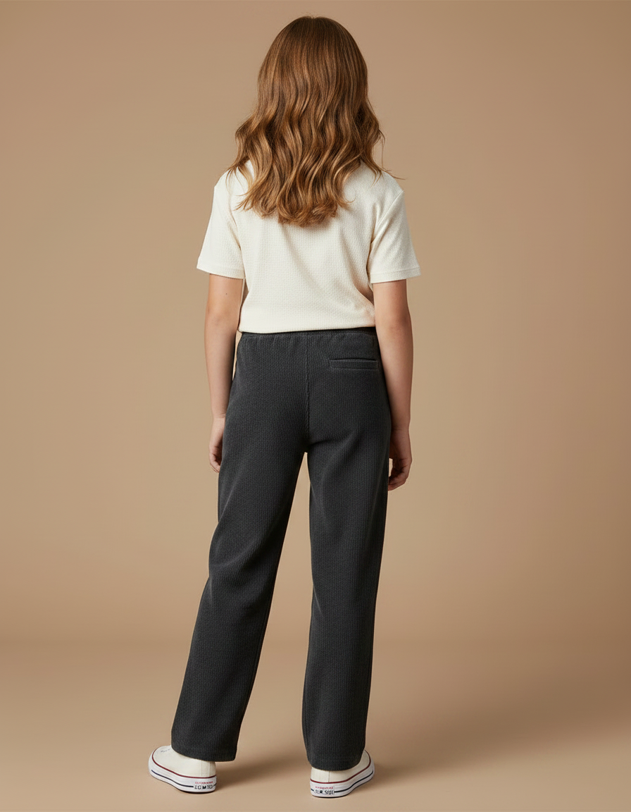 Pantalon Chino Fille Gris Coupe Ample - Cordé - vue 2