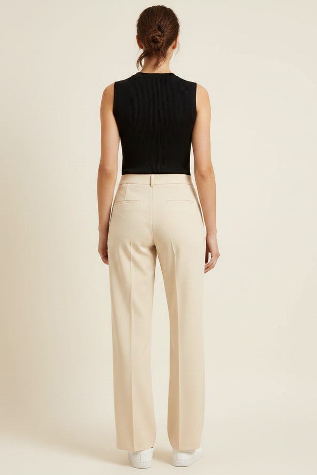 Pantalon Chino Beige Droit Élégant Taille Haute Femme - Polyester - vue 2