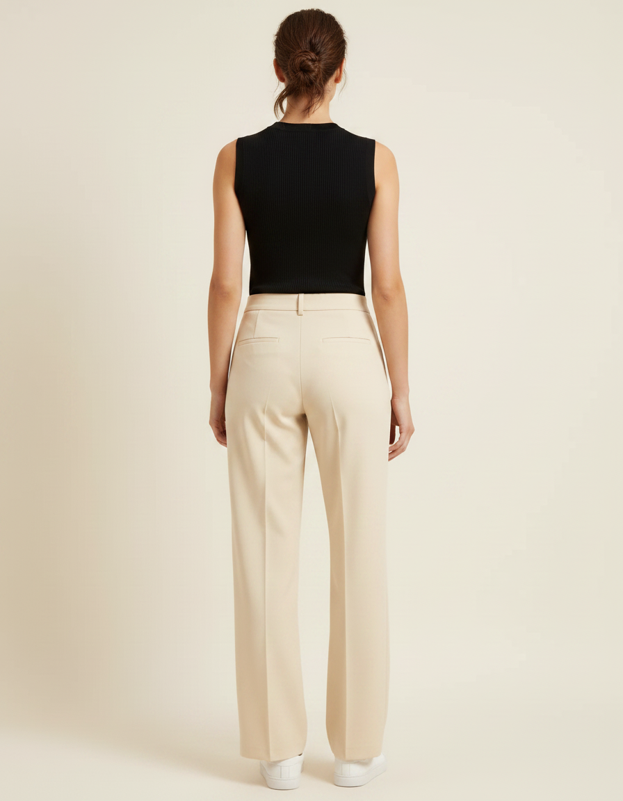 Pantalon Chino Beige Droit Élégant Taille Haute Femme - Polyester - vue 2