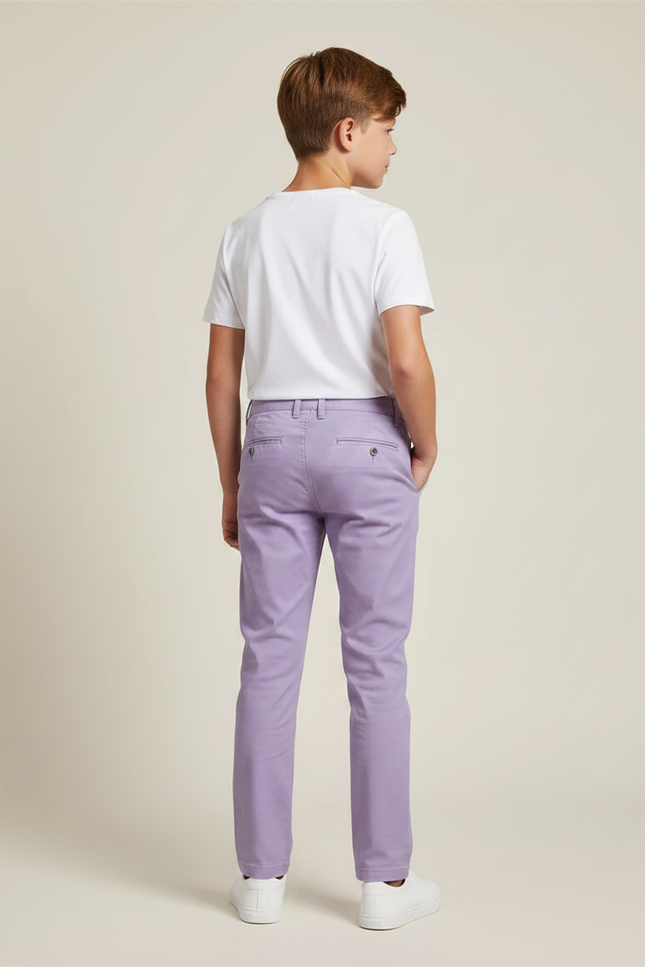 Pantalon Chino Lilas Coton Garçon Slim Élégant - Violet - vue 2
