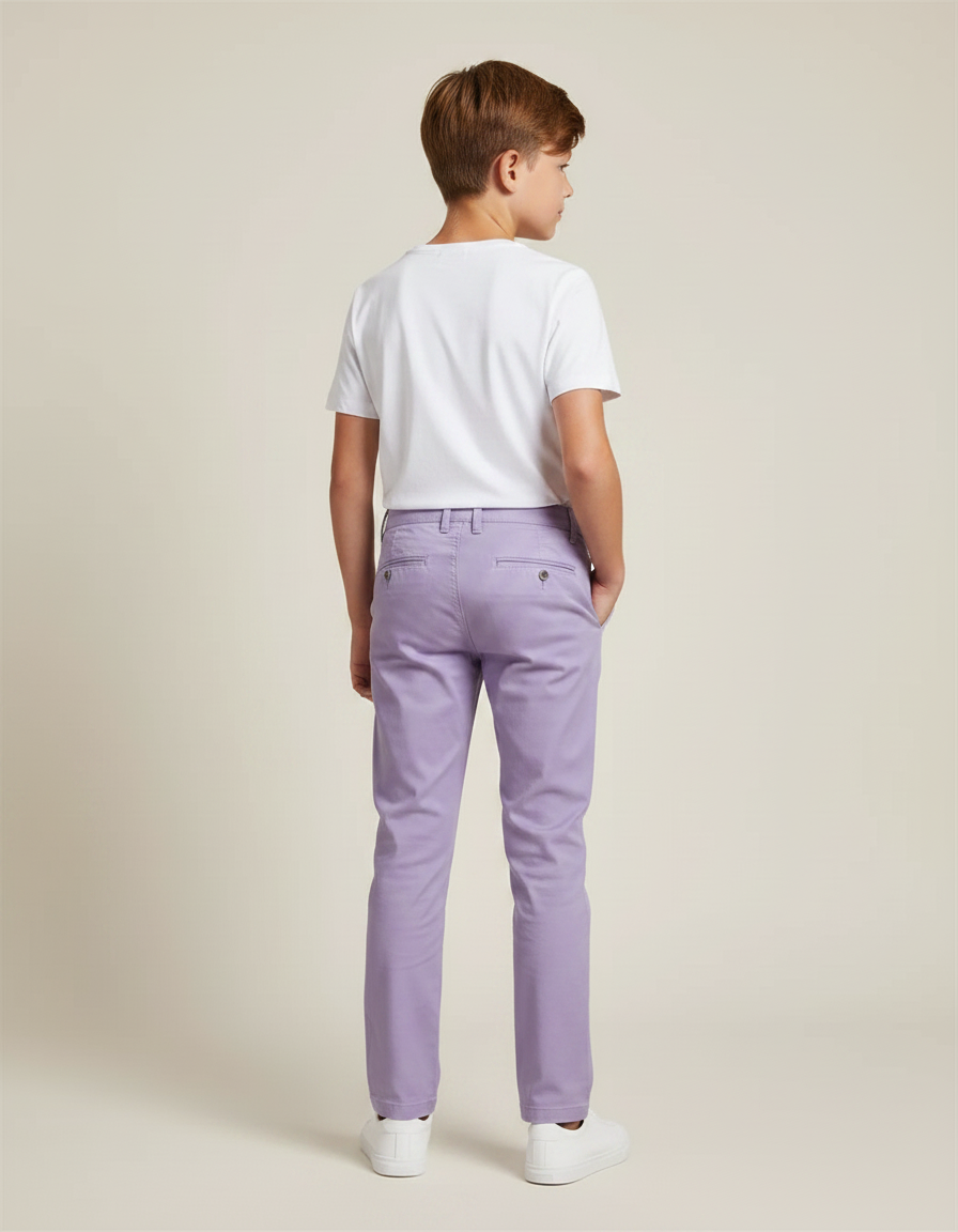 Pantalon Chino Lilas Coton Garçon Slim Élégant - Violet - vue 2
