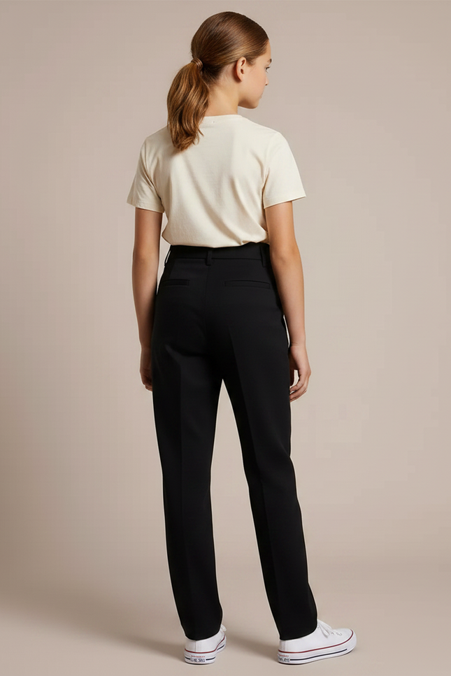 Pantalon Chino Noir Droit Élégant Taille Haute Fille - Gabardine - vue 2