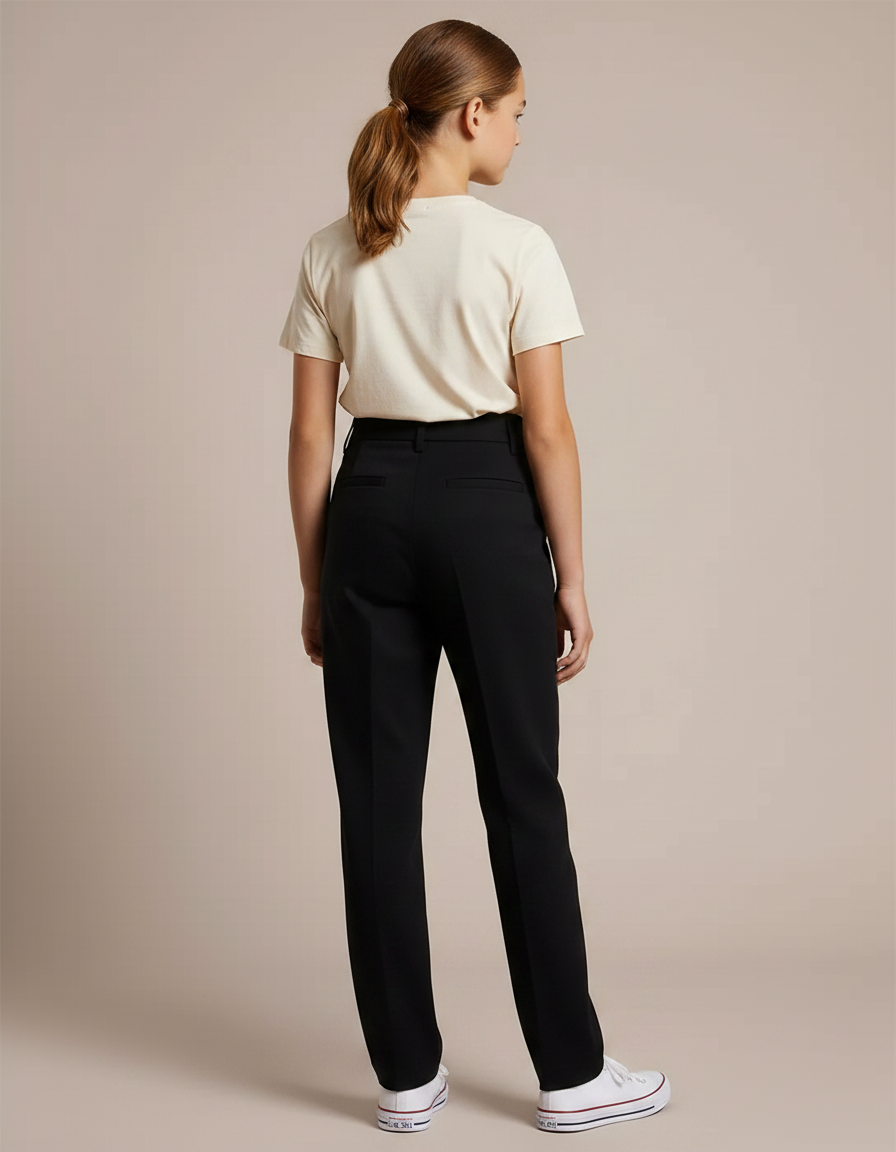 Pantalon Chino Noir Droit Élégant Taille Haute Fille - Gabardine - vue 2