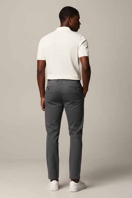 Pantalon Chino Gris Homme Coupe Droite Élégant Coton - vue 2