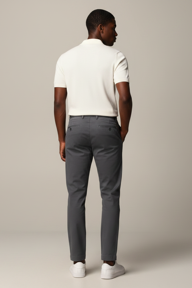 Pantalon Chino Gris Homme Coupe Droite Élégant Coton - vue 2