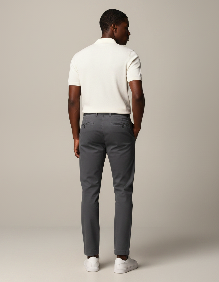 Pantalon Chino Gris Homme Coupe Droite Élégant Coton - vue 2