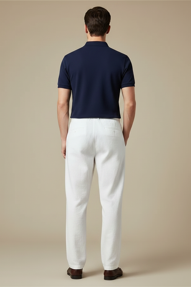Pantalon Chino Blanc Lin Ample Décontracté Homme - vue 2