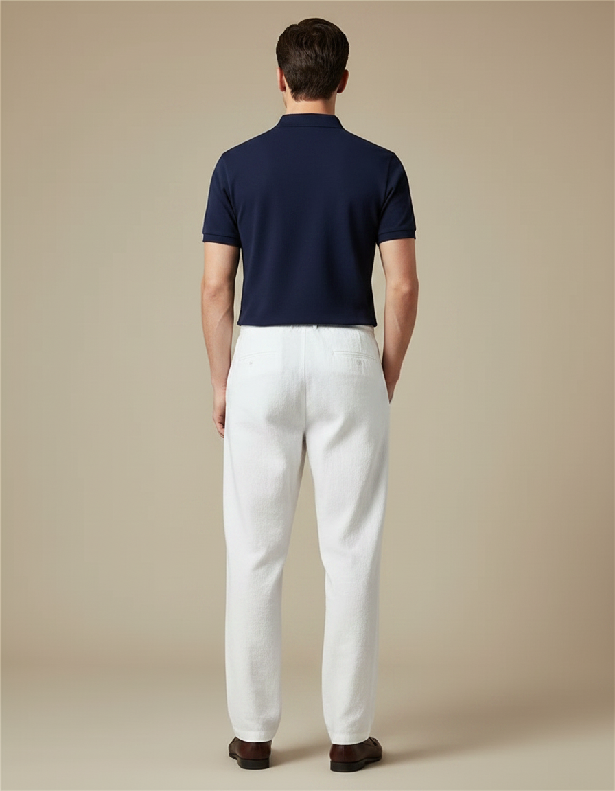 Pantalon Chino Blanc Lin Ample Décontracté Homme - vue 2