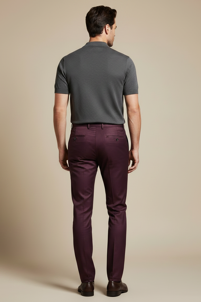 Pantalon Chino Bordeaux Homme Slim Élégant Moderne - Gabardine - vue 2