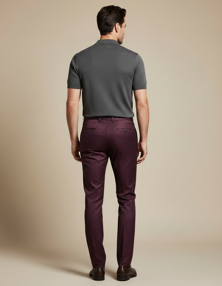 Pantalon Chino Bordeaux Homme Slim Élégant Moderne - Gabardine - vue 2