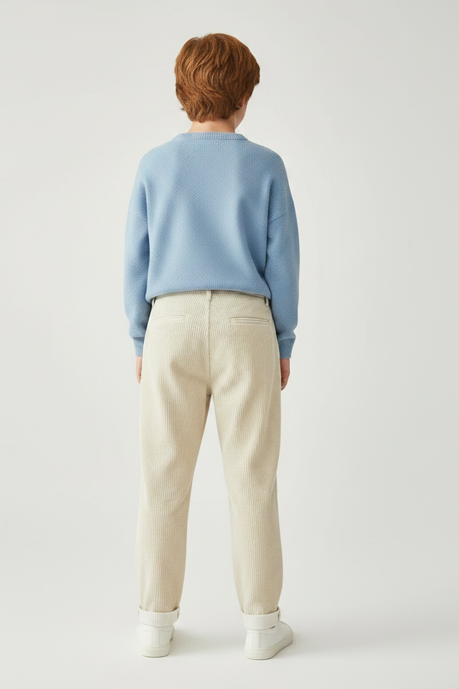 Pantalon Chino Crème Côtelé Ample Décontracté Enfant - Beige Cordé - vue 2