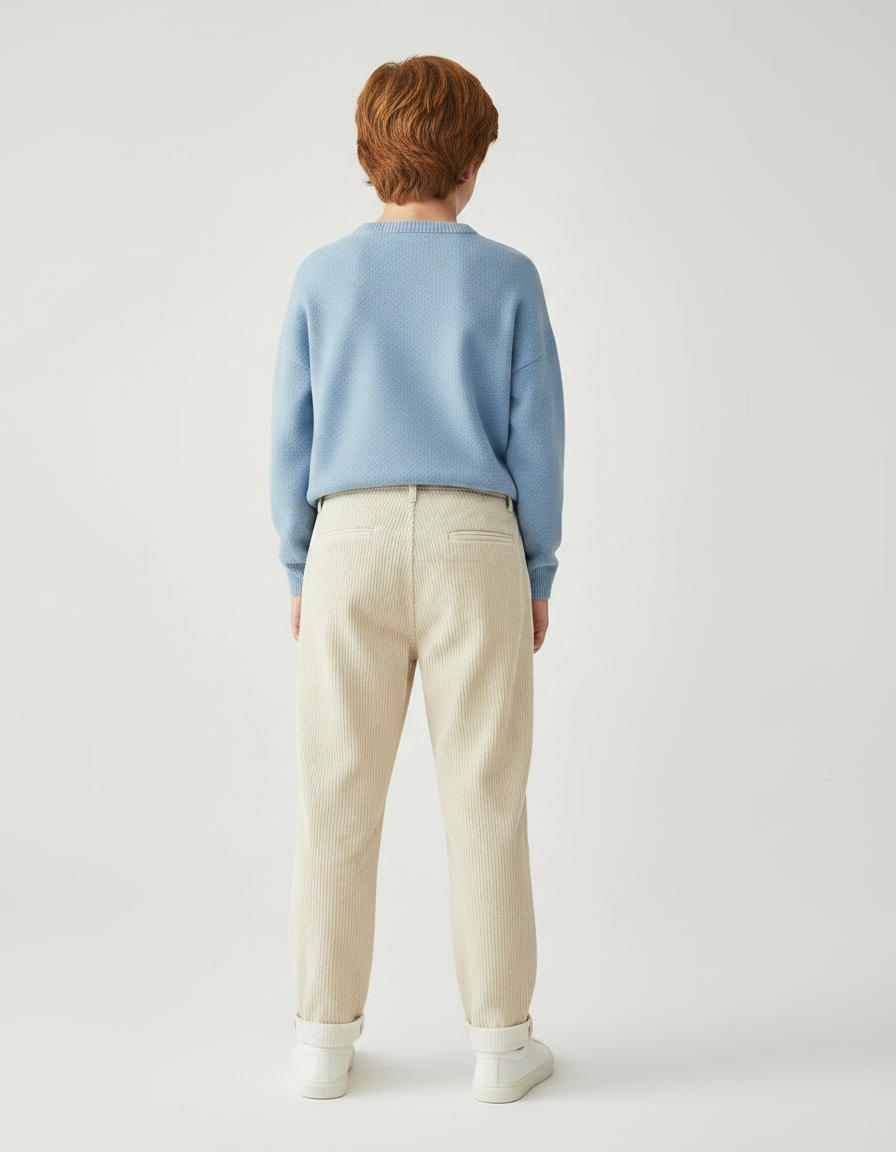 Pantalon Chino Crème Côtelé Ample Décontracté Enfant - Beige Cordé - vue 2