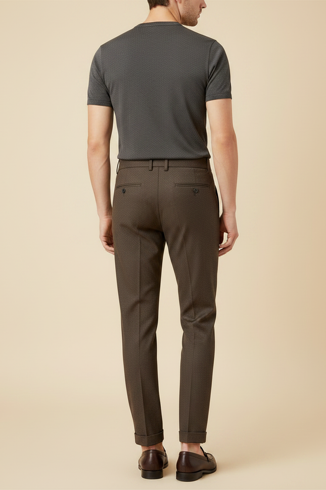 Pantalon Chino Marron Plissé Motif Slim Élégant - Laine - vue 2