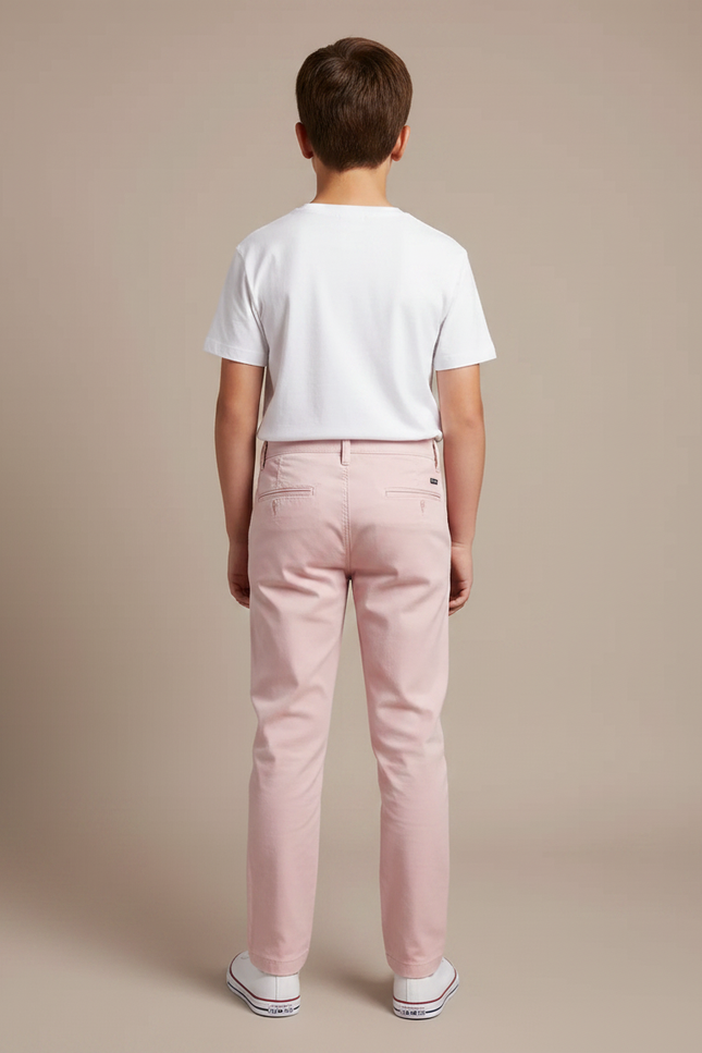 Pantalon Chino Rose Pâle Coton Slim Garçon Décontracté - vue 2