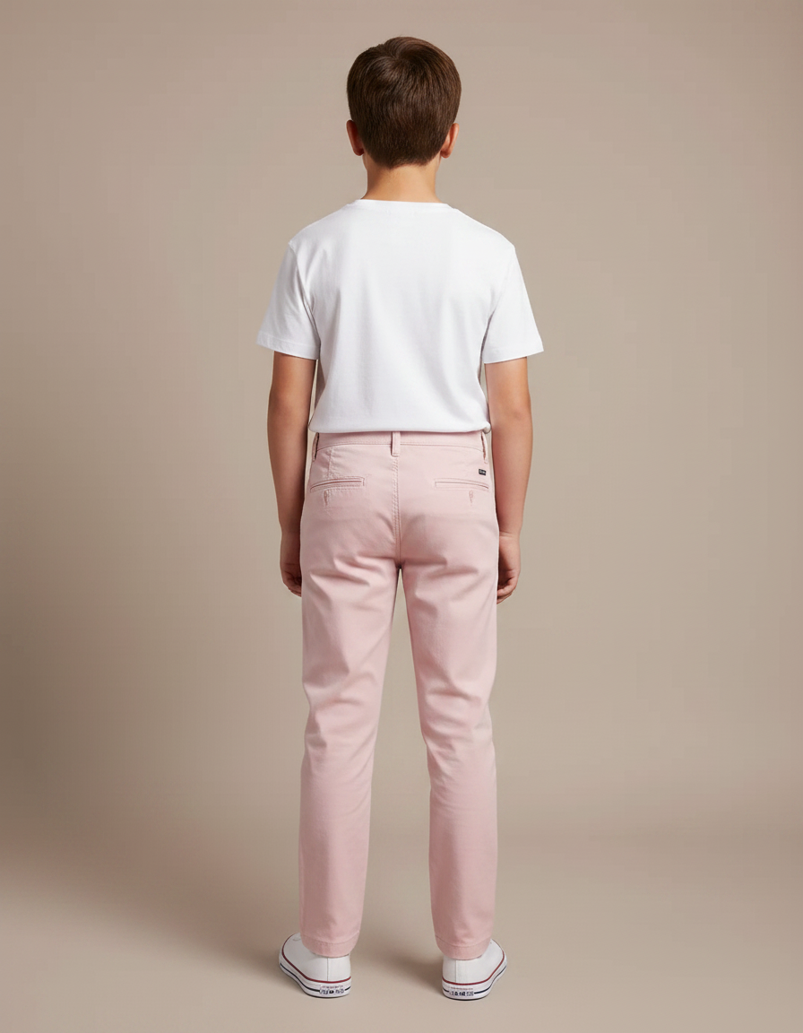 Pantalon Chino Rose Pâle Coton Slim Garçon Décontracté - vue 2